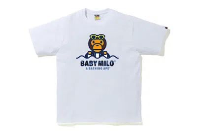 Pre-owned Bape Men's  Camo Milo Float Summer T-shirt In White/blue In Multi