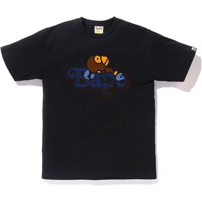Pre-owned Bape Men's  Camo Milo On  T-shirt In Black/navy Blue In Multi