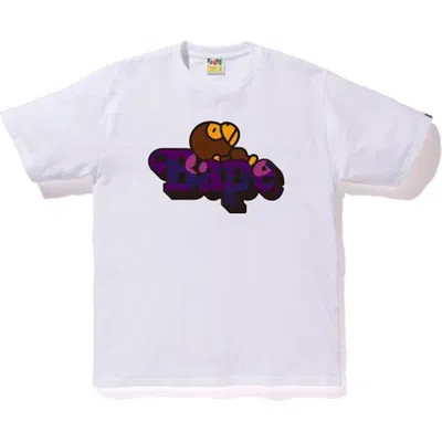 Pre-owned Bape Men's  Camo Milo On  T-shirt In White/purple