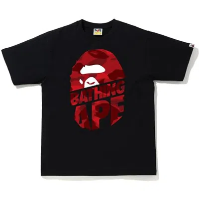 Pre-owned Bape Men's  Camo Peek Ape Head T-shirt In Black/red In Multi