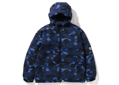Pre-owned Bape Men's  Camo Relaxed Fit Down Jacket In Navy Blue