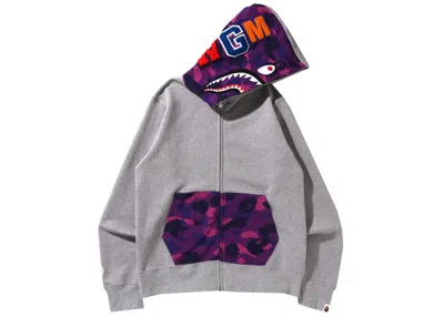 Pre-owned Bape Men's  Camo Shark Full Zip Hoodie (ss22) In Gray