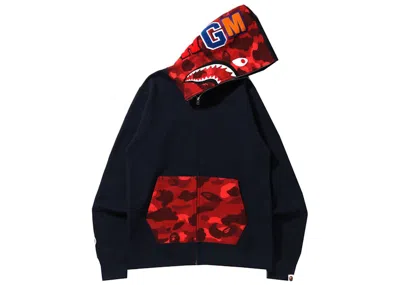 Pre-owned Bape Men's  Camo Shark Full Zip Hoodie (ss22) In Navy Blue/red In Multi