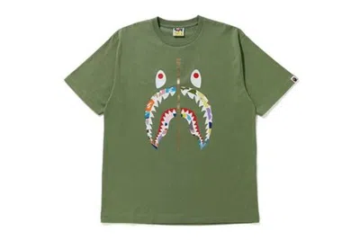 Pre-owned Bape Men's  Camo Shark Relaxed Tee Shirt In Olivedrab Green