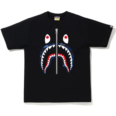 Pre-owned Bape Men's  Camo Shark T-shirt (ss20) In Black/navy Blue In Multi