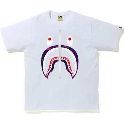 Pre-owned Bape Men's  Camo Shark T-shirt (ss20) In White/purple In Multi