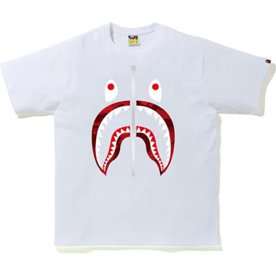 Pre-owned Bape Men's  Camo Shark T-shirt (ss20) In White/red In Multi