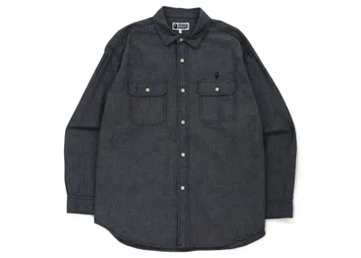 Pre-owned Bape Men's  Chambray Loose Fit Shirt In Black