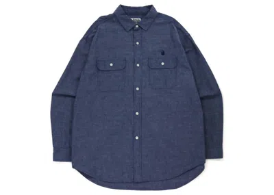 Pre-owned Bape Men's  Chambray Loose Fit Shirt In Light Indigo In Purple