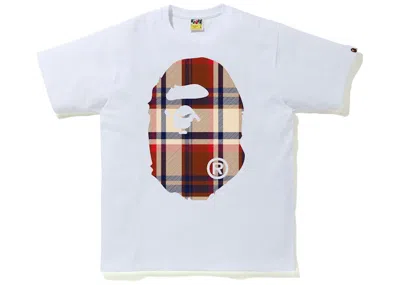Pre-owned Bape Men's  Check Big Ape Head Tee Shirt In White/red In Multi