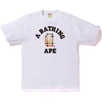 Pre-owned Bape Men's  Check College Tee Shirt In White/beige In Multi