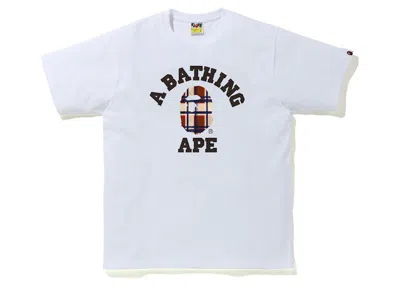Pre-owned Bape Men's  Check College Tee Shirt In White/red