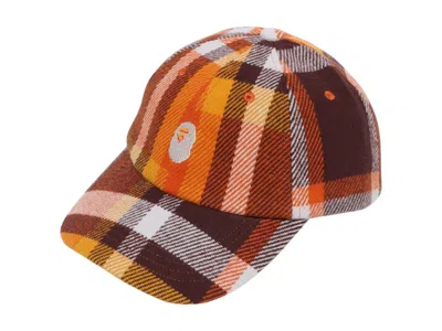 Pre-owned Bape Men's  Check Panel Cap In Orange