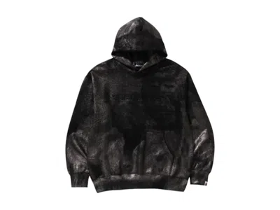 Pre-owned Bape Men's  Coatted Emboss Logo Relaxed Fit Pullover Hoodie In Black