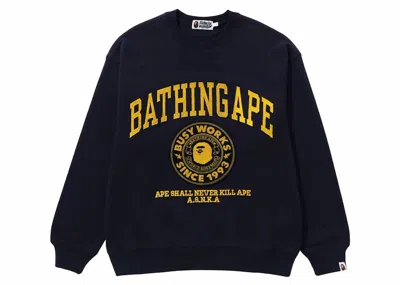 Pre-owned Bape Men's  College Graphic Crewneck Sweatshirt In Navy Blue
