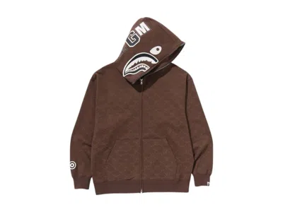 Pre-owned Bape Men's  College Monogram Relaxed Fit Shark Full Zip Hoodie In Brown