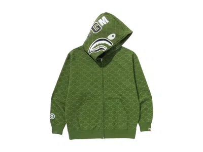 Pre-owned Bape Men's  College Monogram Relaxed Fit Shark Full Zip Hoodie In Green