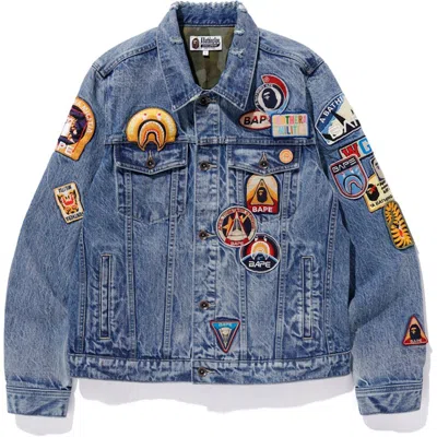 Pre-owned Bape Men's  Crazy Patch Denim Jacket In Indigo