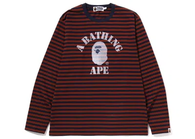 Pre-owned Bape Men's  Discharge College Hoop Long Sleeve Tee Shirt In Brown