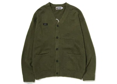 Pre-owned Bape Men's  Embroidery Shaggy Knit Cardigan In Olive Drab In Green