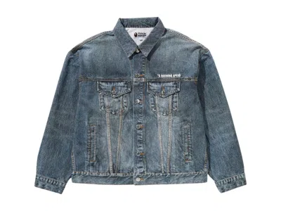 Pre-owned Bape Men's  Fake Print Denim Jacket In Light Indigo