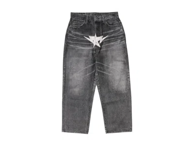 Pre-owned Bape Men's  Fake Print Sta Loose Fit Denim Pants In Black