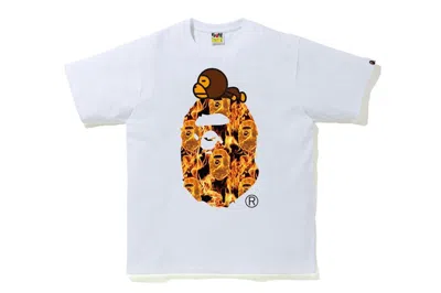 Pre-owned Bape Men's  Flame Milo On Big Ape T-shirt In White/orange In Multi