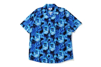 Pre-owned Bape Men's  Flame Open Collar Shirt In Blue
