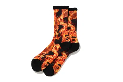 Pre-owned Bape Men's  Flame Socks In Orange