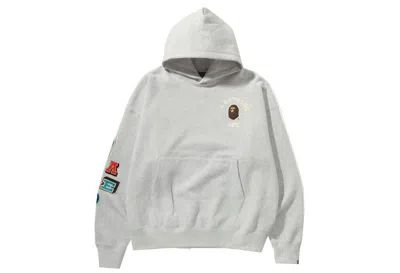 Pre-owned Bape Men's  Fonts Loose Fit Pullover Hoodie In Gray