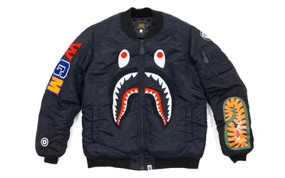 Pre-owned Bape Men's  Front Facing Shark Ma1 Bomber Flight Jacket In Black