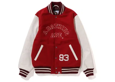 Pre-owned Bape Men's  Giant Ape Head Varsity Jacket In Burgundy