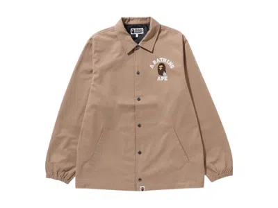 Pre-owned Bape Men's  Go Ape Pointer College Coach Jacket In Beige In Sand
