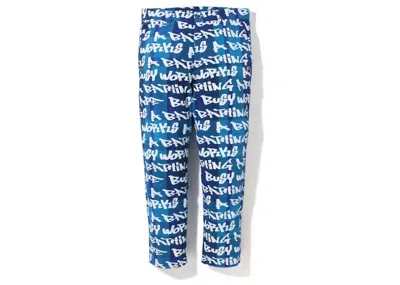 Pre-owned Bape Men's  Graffiti Check One Point Relaxed Fit Pants In Blue