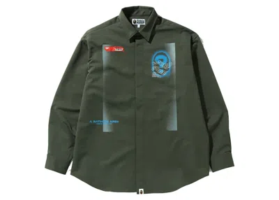 Pre-owned Bape Men's  Graphic Loose Fit Shirt In Olivedrab Green