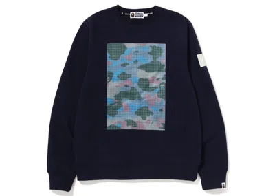 Pre-owned Bape Men's  Grid Camo Crewneck Sweatshirt In Navy Blue