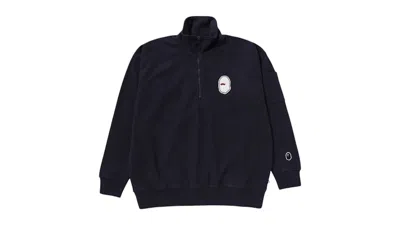 Pre-owned Bape Men's  Half Zip Pull Over I Sweatshirt In Navy Blue