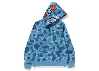 Pre-owned Bape Men's  Honeycomb Camo Shark Full Zip Hoodie In Blue