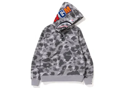 Pre-owned Bape Men's  Honeycomb Camo Shark Full Zip Hoodie In Grey In Gray