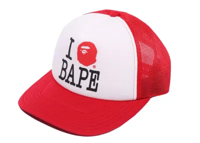 Pre-owned Bape Men's  I Love  Mesh Cap In Red