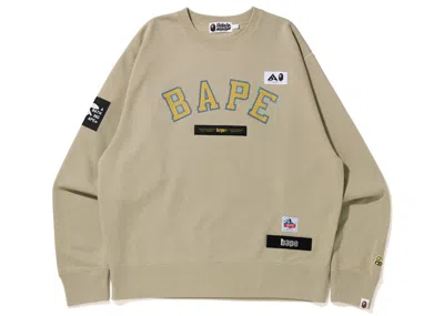 Pre-owned Bape Men's  Label Relaxed Fit Crewneck Sweatshirt In Beige In Sand