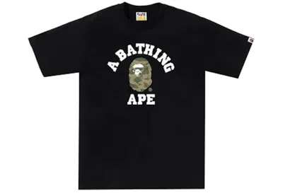Pre-owned Bape Men's  Layered Line Camo College Tee Shirt In Black/beige