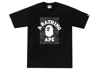 Pre-owned Bape Men's  Layered Line Camo On College Tee Shirt In Black