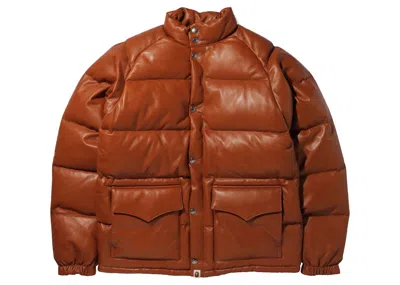 Pre-owned Bape Men's  Leather Classic Down Jacket Jacket In Brown