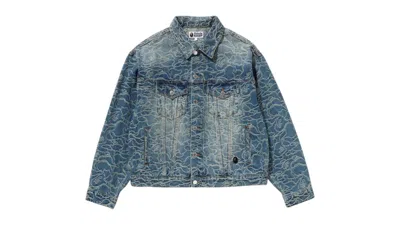 Pre-owned Bape Men's  Line Camo Jacquard 13oz Denim Jacket In Blue
