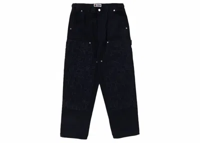 Pre-owned Bape Men's  Line Camo Patch Denim Double Knee Work Pants In Indigo In Purple