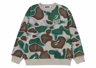 Pre-owned Bape Men's  Liquid Camo  Sta Relaxed Fit Crewneck Sweatshirt In Olivedrab Green