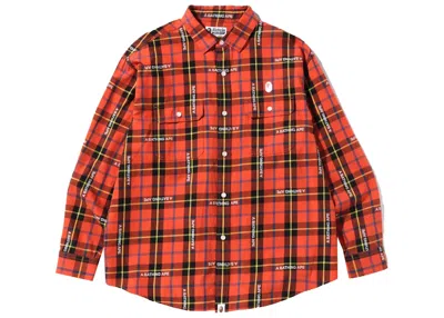 Pre-owned Bape Men's  Logo Check Loose Fit Shirt In Red