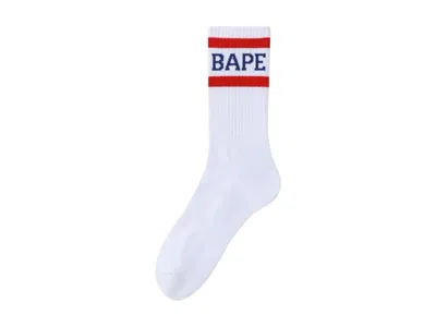 Pre-owned Bape Men's  Logo Socks In White/red