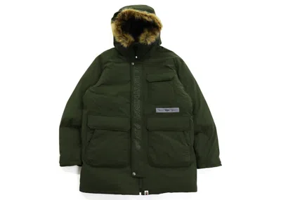 Pre-owned Bape Men's  Loose Fit Long Down Coat In Olivedrab Green